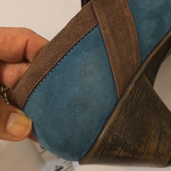 NAOT Dashing Pump Leather Mary Jane Heels Shoes Teal Brown 37/6-6.5 Hook & Loop - Picture 10 of 12